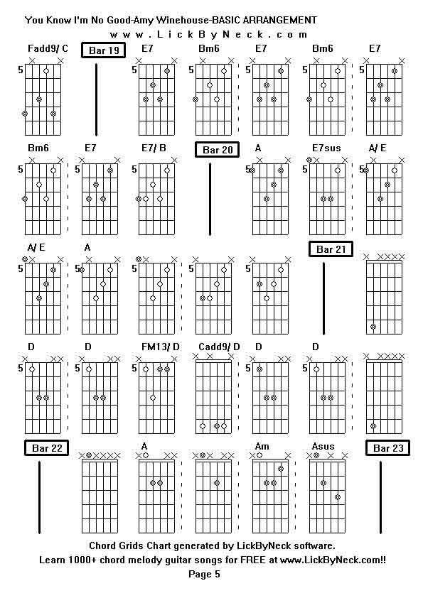 Chord Grids Chart of chord melody fingerstyle guitar song-You Know I'm No Good-Amy Winehouse-BASIC ARRANGEMENT,generated by LickByNeck software.